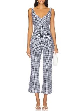 Frankie's Bikinis Navy and White Gingham Button-Front Jumpsuit